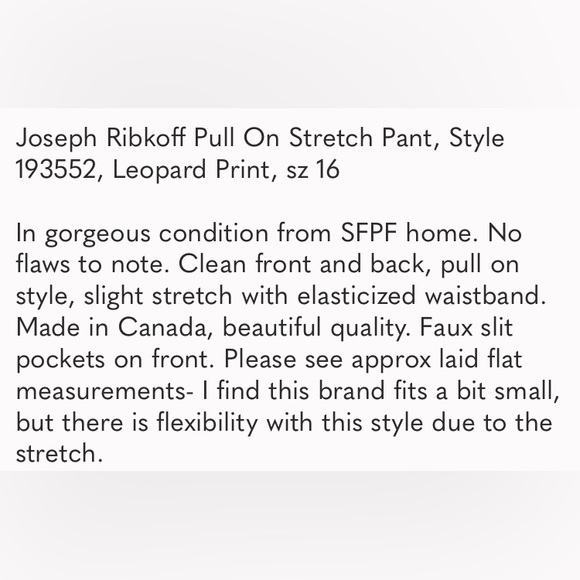Joseph Ribkoff Pull On Stretch Pant, Style 193552, Leopard Print, sz 16 - Picture 14 of 14